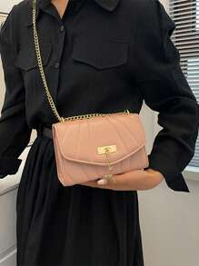 絎縫方形包迷你翻蓋粉色 - 白色 - 查看 2