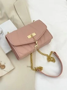 絎縫方形包迷你翻蓋粉色 - 白色 - 查看 5