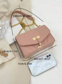 絎縫方形包迷你翻蓋粉色 - 白色 - 查看 6