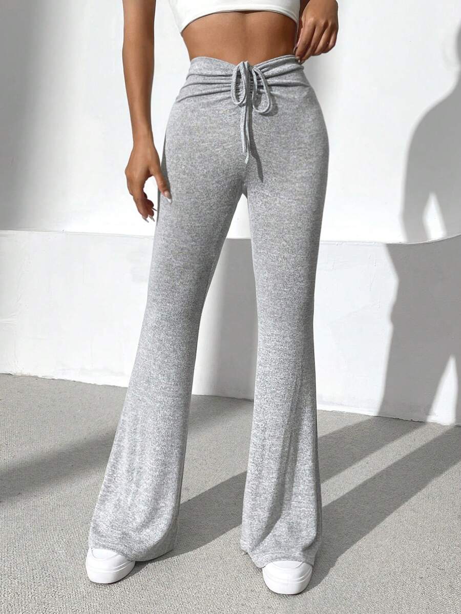 SHEIN EZwear 腰部抽繩喇叭褲 - 淺灰色 - 查看 1