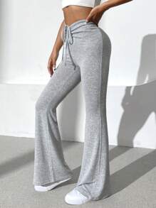 SHEIN EZwear 腰部抽繩喇叭褲 - 淺灰色 - 查看 3