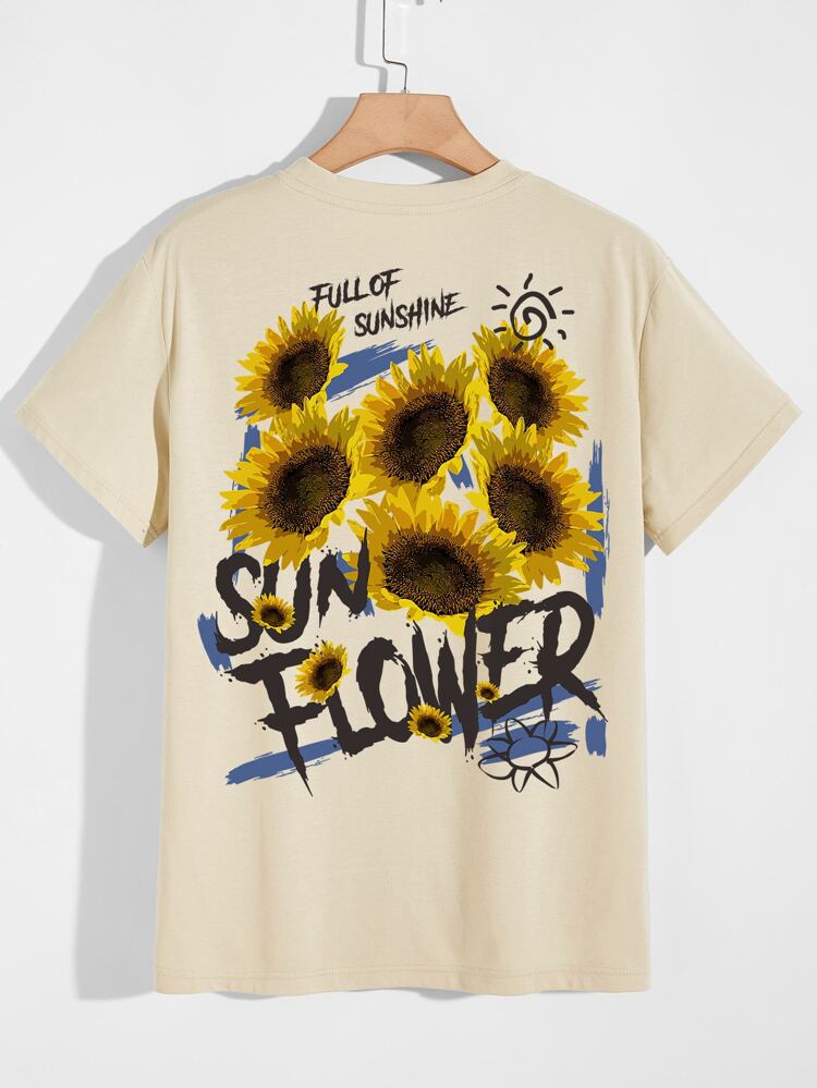 Men T-Shirts Fit Crew Neck Short Sleeve Graphic Tee Floral Colorful Summer Polyester