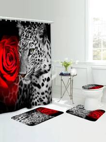 1pc Leopard & Tiger Print Bath Rug Or 1pc Shower Curtain, Modern Polyester Toilet Mat For Bathroom - Multicolor - View 1