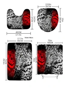 1pc Leopard & Tiger Print Bath Rug Or 1pc Shower Curtain, Modern Polyester Toilet Mat For Bathroom - Multicolor - View 2