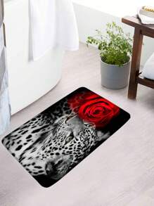 1pc Leopard & Tiger Print Bath Rug Or 1pc Shower Curtain, Modern Polyester Toilet Mat For Bathroom - Multicolor - View 5