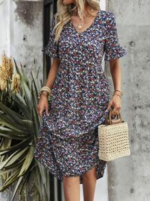 SHEIN VCAY Đầm Xù Họa tiết hoa Boho - Nhiều màu - Xem 1