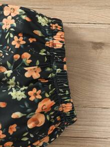 SHEIN Toddler Girls Bow Front Peplum Blouse & Floral Print Pants