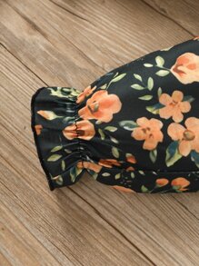 SHEIN Toddler Girls Bow Front Peplum Blouse & Floral Print Pants