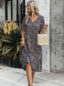SHEIN VCAY Đầm Xù Họa tiết hoa Boho - Nhiều màu - Xem 5