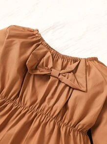 SHEIN Toddler Girls Bow Front Peplum Blouse & Floral Print Pants