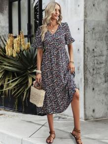 SHEIN VCAY Đầm Xù Họa tiết hoa Boho - Nhiều màu - Xem 6