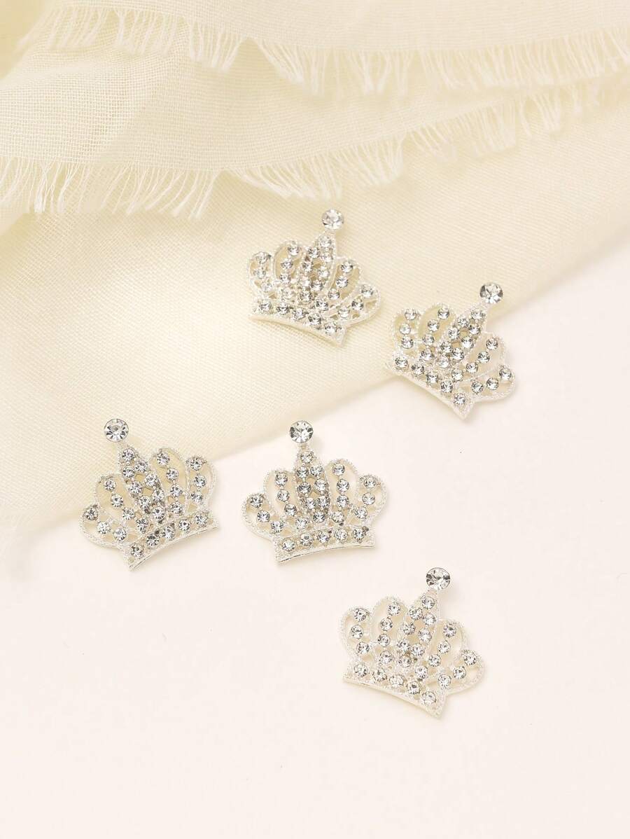 Bộ 5 Phụ kiện tóc tự làm sang trọng dành cho nữ Kẹp tóc hình vương miện có khoét rỗng & trang trí bằng kim cương giả - Bạc - Xem 1