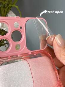 1pc Pink Heart Shaped Mirror Holder Tpu Phone Case Compatible With Iphone 11 / 12 / 13 / 14 / 15 Pro, 15 Plus, 15 Pro Max - Baby Pink - View 6