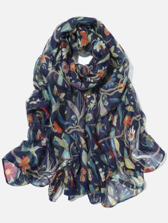 1入組女式動物和花卉印花時尚圍巾適合日常生活