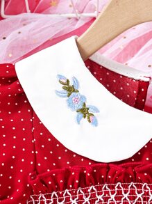 SHEIN 小女童花卉刺繡彼得潘領泡泡袖洋裝