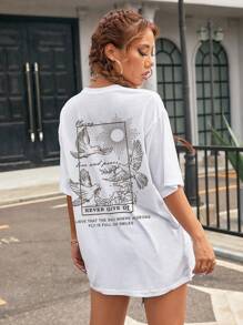 INAWLY Animal & Slogan Graphic Drop Shoulder Tee - White - View 3