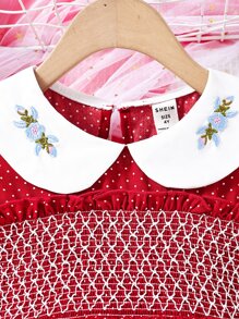 SHEIN 小女童花卉刺繡彼得潘領泡泡袖洋裝