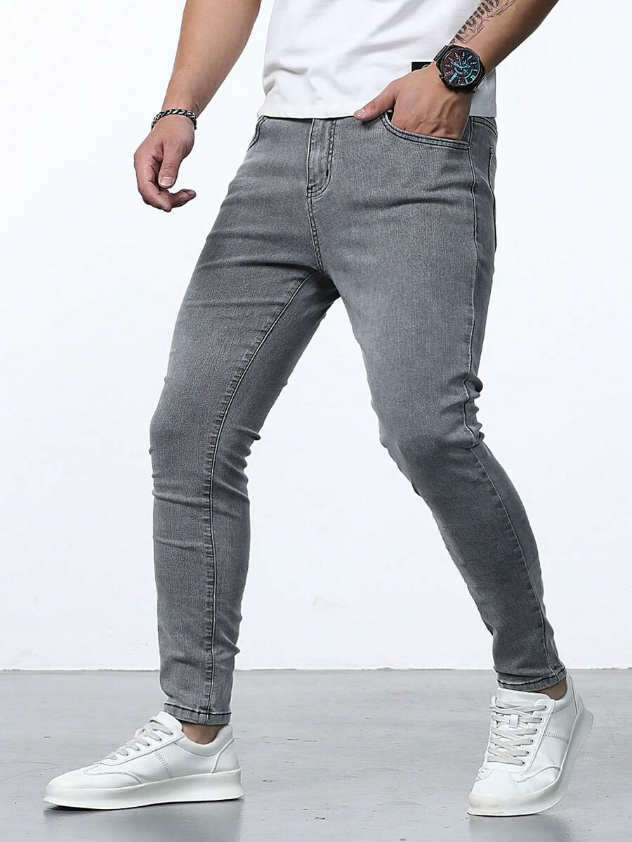 Manfinity Homme Men Cotton Slant Pocket Skinny Jeans - Grey - View 1