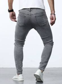 Manfinity Homme Men Cotton Slant Pocket Skinny Jeans - Grey - View 2