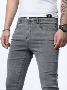 Manfinity Homme Men Cotton Slant Pocket Skinny Jeans - Grey - View 3