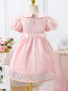 小女童彼得潘領泡泡袖繫腰帶洋裝