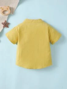 Đứa bé trai Đã vá Túi Nút Nửa Áo sơ mi - Màu vàng - Xem 2
