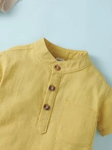 Đứa bé trai Đã vá Túi Nút Nửa Áo sơ mi - Màu vàng - Xem 5
