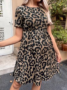 SHEIN 孕婦豹紋印花A字洋裝 - 彩色 - 查看 3