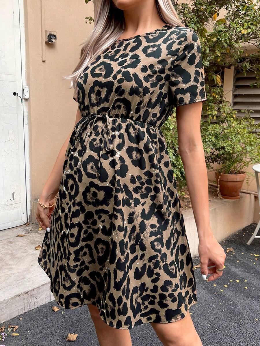 SHEIN 孕婦豹紋印花A字洋裝 - 彩色 - 查看 1