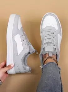 女士雙色前綁帶休閒運動戶外板鞋