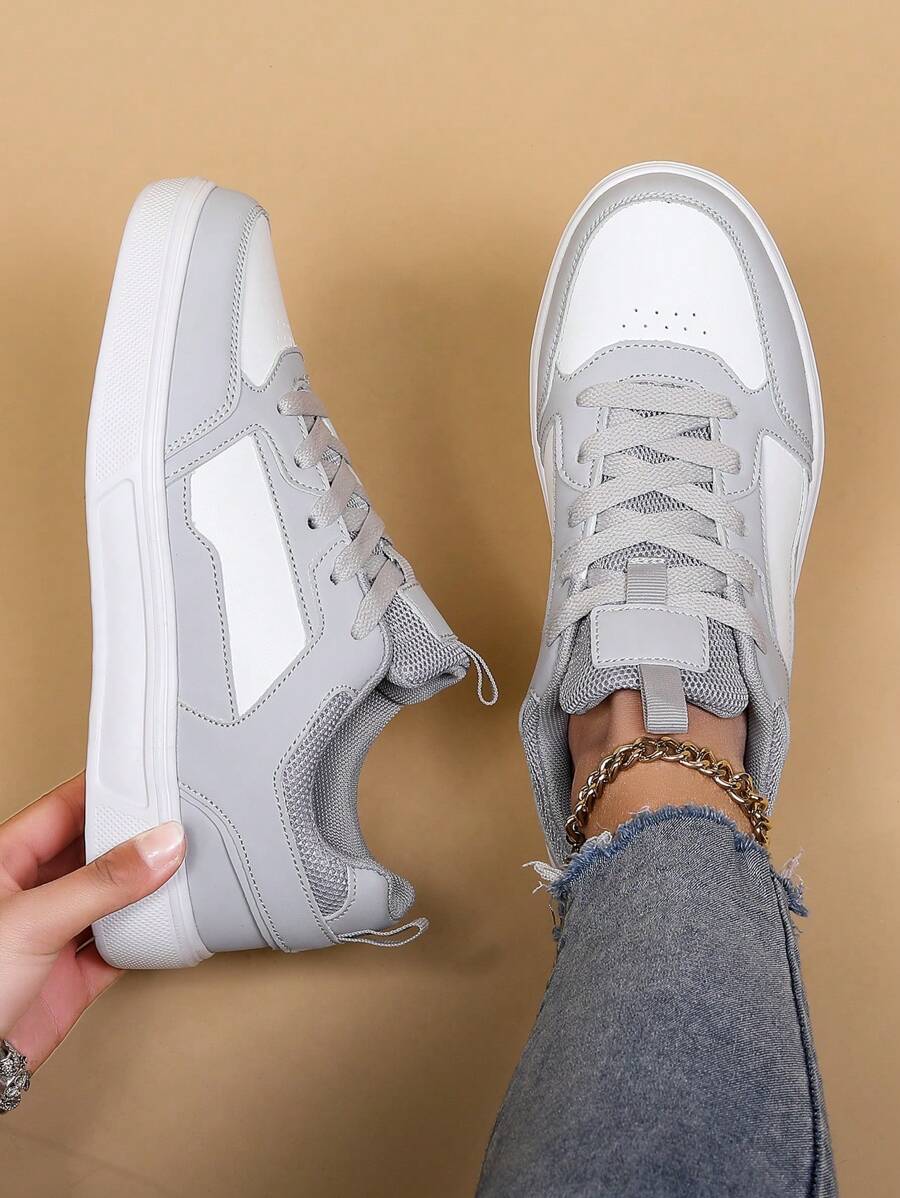 女士雙色前綁帶休閒運動戶外板鞋