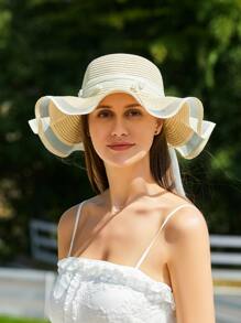 Trang trí nơ nữ & ngọc trai giả Mũ rơm Bohemian cho kỳ nghỉ - Màu be - Xem 4