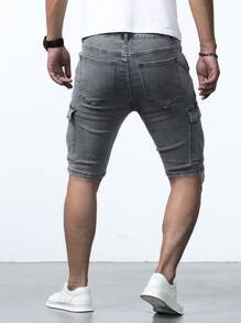 Manfinity Homme Nam Quần short denim Bermuda Bông Túi nắp bên cạnh - Xám - Xem 2