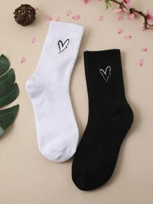 2 Pairs Women's Hollow Heart Mid-Calf Socks - Multicolor - View 2