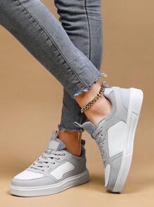 女士雙色前綁帶休閒運動戶外板鞋