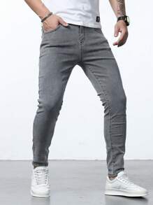 Manfinity Homme Men Cotton Slant Pocket Skinny Jeans - Grey - View 6