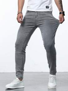 Manfinity Homme Men Cotton Slant Pocket Skinny Jeans - Grey - View 7