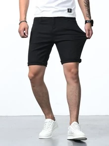 Manfinity Homme 男士棉素色牛仔短褲 - 黑色 - 查看 8
