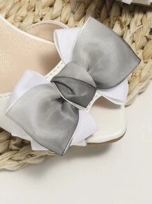 Girls Bow Decor Ankle Strap Sandals, Artificial Leather Glamorous Sandals - White - View 3