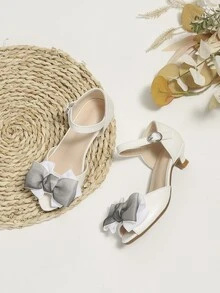 Girls Bow Decor Ankle Strap Sandals, Artificial Leather Glamorous Sandals - White - View 4
