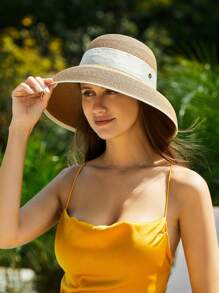 女士可折叠软边帽，宽边防晒草帽，夏季防紫外线沙滩帽