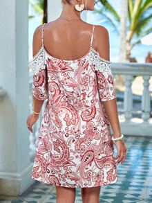 SHEIN VCAY Paisley Print Cold Shoulder Dress - Multicolor - View 2