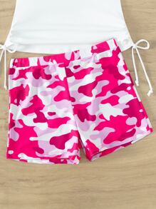 迷彩印花抽绳侧分体式比基尼短袖夏季海滩装 - 彩色 - 查看 4