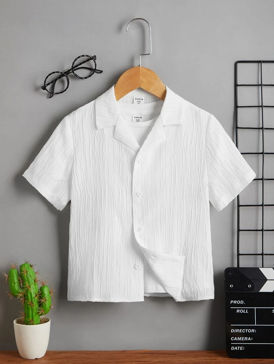 SHEIN 小男童素色前紐扣西裝領襯衫不帶T恤 - 白色 - 查看 1