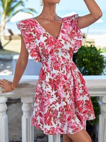 SHEIN VCAY Floral Print Tie Backless Ruffle Trim Dress - Multicolor - View 7