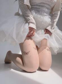 1雙女士蝴蝶樣式時尚褲襪適用於日常