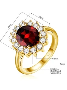 Cubic Zirconia Decor Silver Wedding Band - Burgundy - View 3