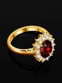 Cubic Zirconia Decor Silver Wedding Band - Burgundy - View 5