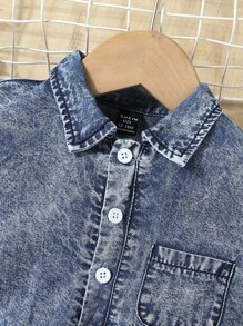 SHEIN Baby Patched Pocket Belted Shirt Denim Jumpsuit