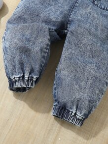 SHEIN Baby Patched Pocket Belted Shirt Denim Jumpsuit